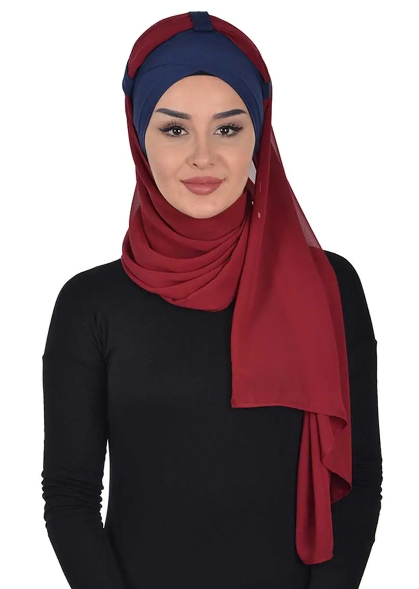 

Combed cotton chiffon shawl navy blue