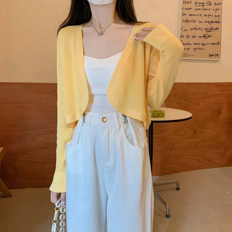 

Кардиган женский вязаный укороченный ярких цветов солнцезащитный тонкий летний ретро девичий нежный праздничный повседневный свободный французский Ulzzang Mujer новый