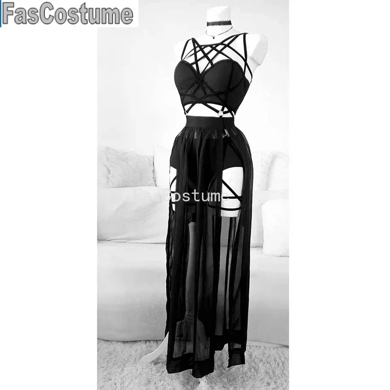 

Black Three Sets Of Straps Dress With Chest Pads Women Sleepwear Erotic Lingerie Underwear Sexy Dress Hot Sexy Lingerie