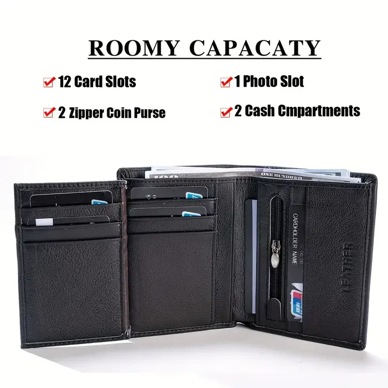 Unisex Vintage Genuine Leather Wallet Vertical Short Credit Card Holder RFID Blocking Money Bag High Quality with Coin Purse