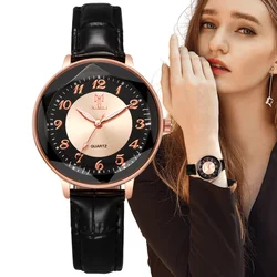 Lady's Watch Fashion 2024 Simple Digital Quartz Watch Casual Leather Black Women's Business Clock Gift Wristwatch