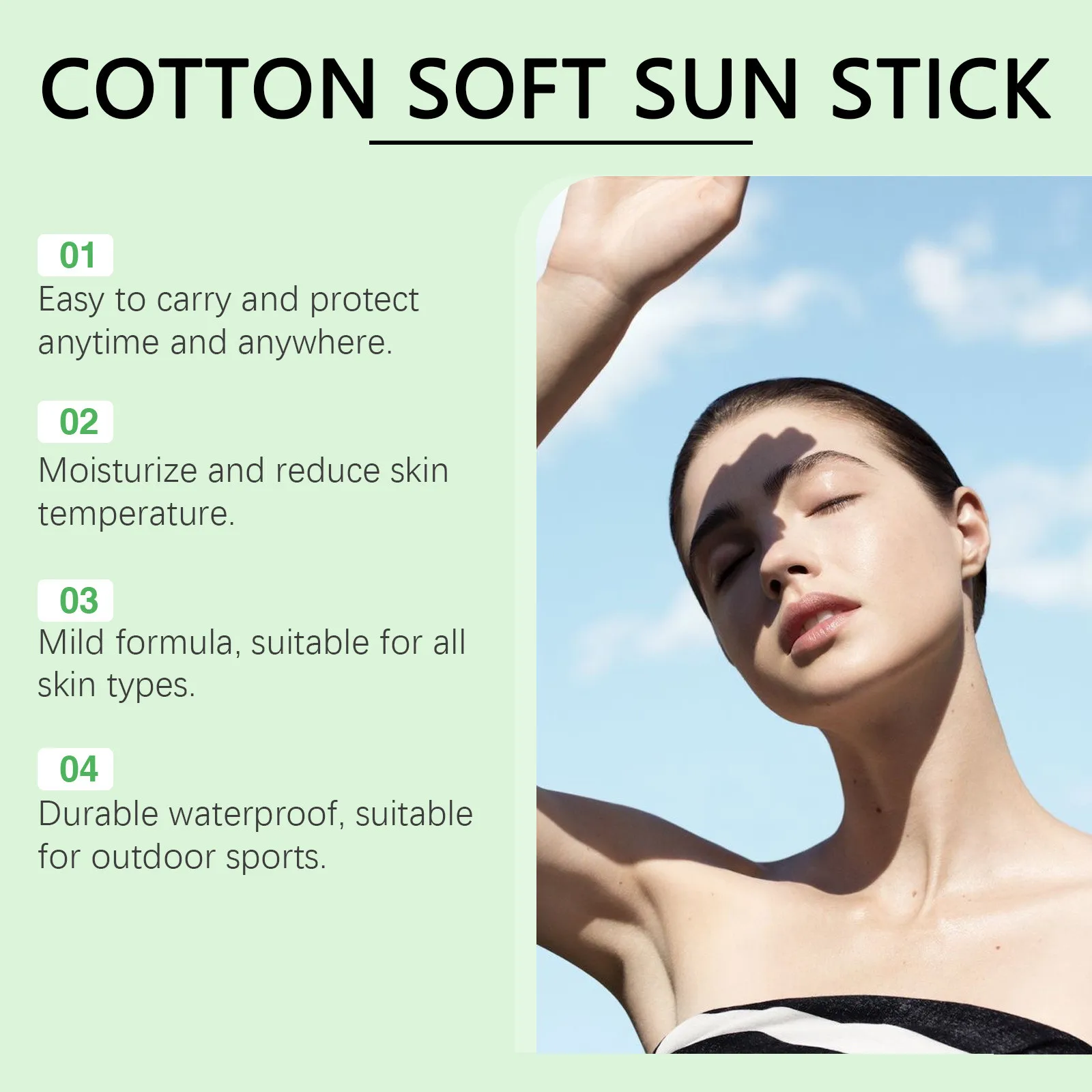 Bâton solaire en coton doux, protection solaire 256 éventuelles F50, anti-UV, hydratant, rafraîchissant, léger, crème solaire pour le visage et le corps