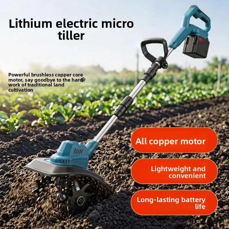 Lithium Battery Micro-tiller, Scarifier, Agricultural Weeding, Ditching, Soil Loosening, Hedge Machine, Portable Multi-functiona