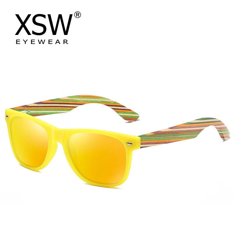 

XSW Wooden Sunglasses Handmade PC Frame With Bamboo Temples Polarized Mirror Fashion Eyewear sport glasses Eyewear 5075HAN