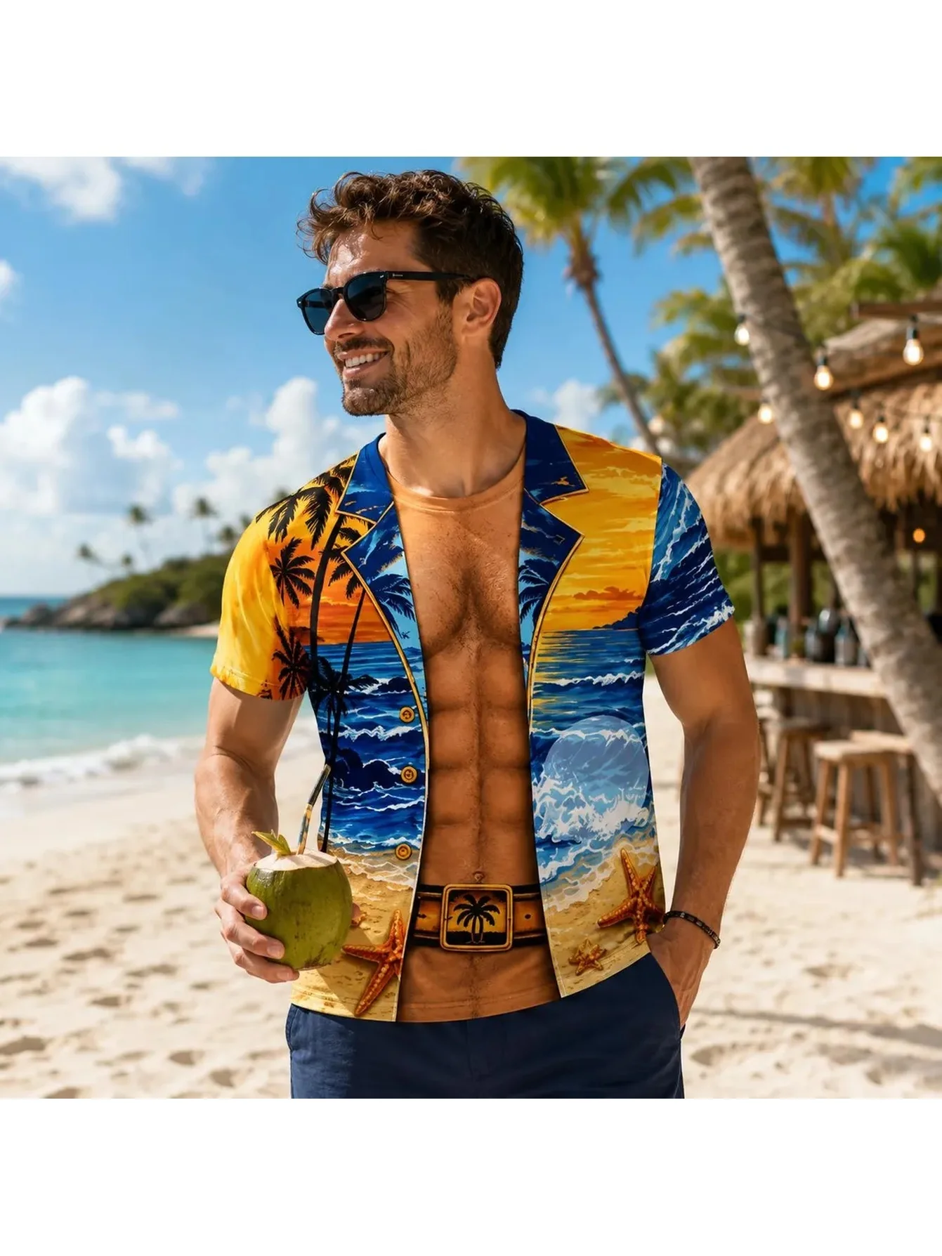 Neuheit 3D-Illusion Fake Body Print T-Shirt Lustiger Haariger Brustmuskeln-Anzug Grafisches Kurzarm-Unisex-Oberteil für Urlaub, Party und Freizeit – Detail 9