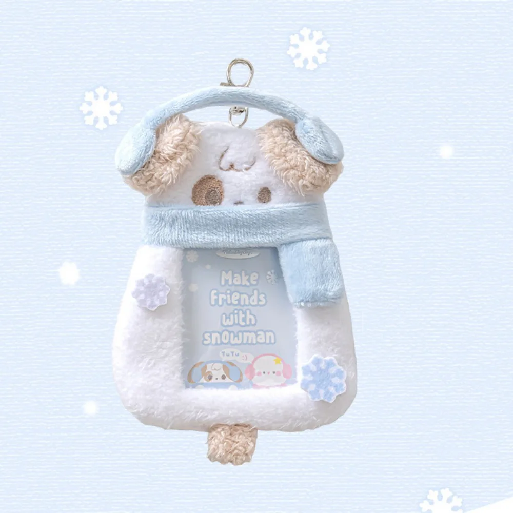 

With Keychain Pendant Cartoon Photocard Holder Snowman Penguin Plush Photocard Holder Animal Cat Bus Card Holder School