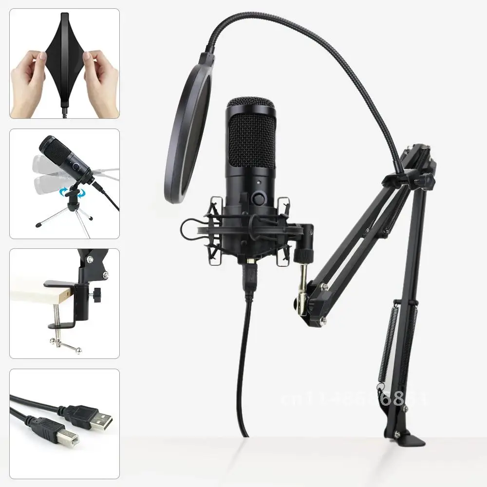 Condenser Microphone USB Karaoke Professional Microphone for Studio Recording Computer with Stand Popfilter for K669