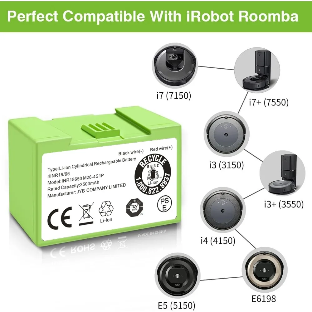 

I7 14.4V 5000mAh i7 Battery Replacement for iRobot Roomba e and i Series i7+ e5 7150 7550 i3 3150 i3+ 3550 i4 4150 i4+ 4624864