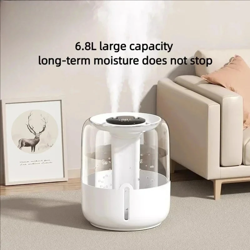 

New 6.8L Large-Capacity Humidifier with USB Dual Spray, Suitable for Home, Dorm, Office, Bedroom Desktop, Comes with Night Light