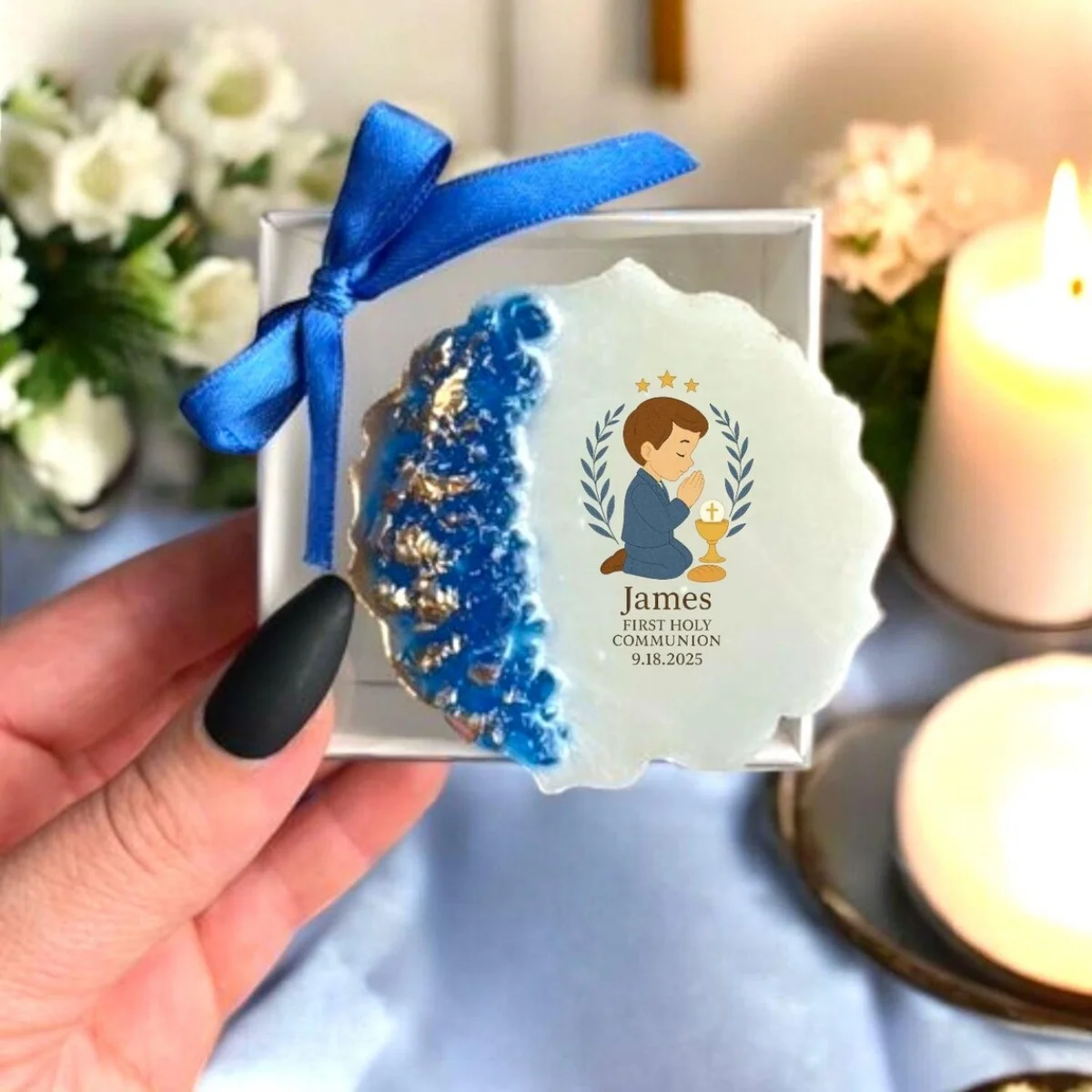Cute First Holy Communion Magnet for Boy, Custom  Resin Favor, Christening or Confirmation Gift, Personalized  Religious Keepsak