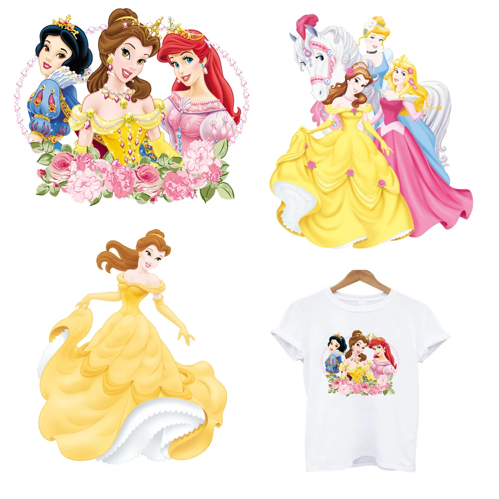 

2Pcs/Lot Princess Disney Thermal Transfer Fusible Patches For Clothes Heat-Adhesive Iron On Stickers Ironing Application DIY