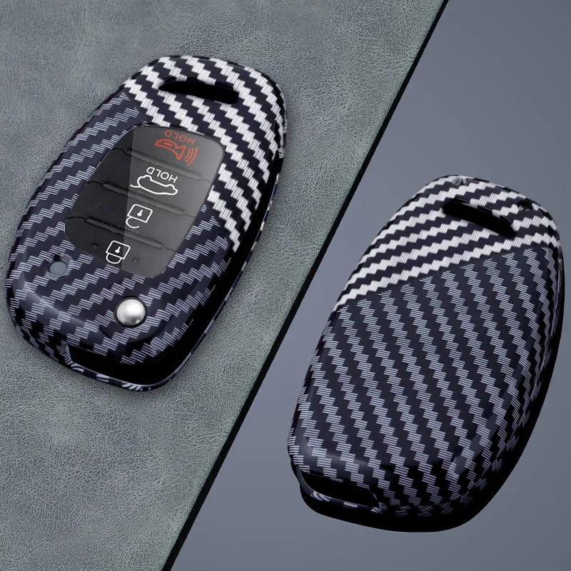 

Carbon Fiber Car Flip Smart Key Case Cover Shell For Hyundai HB20 SANTA FE IX35 IX45 Accent I40 For Solaris Keychain Accessories