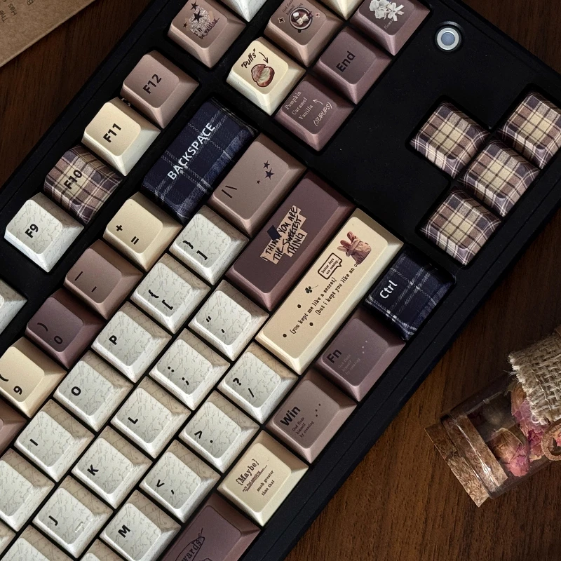 MoCoo Retro Coffee Theme Keycaps Simple Custom PBT Cherry Profile Brown Keyboard Cap for Mechanical Keyboard Gifts