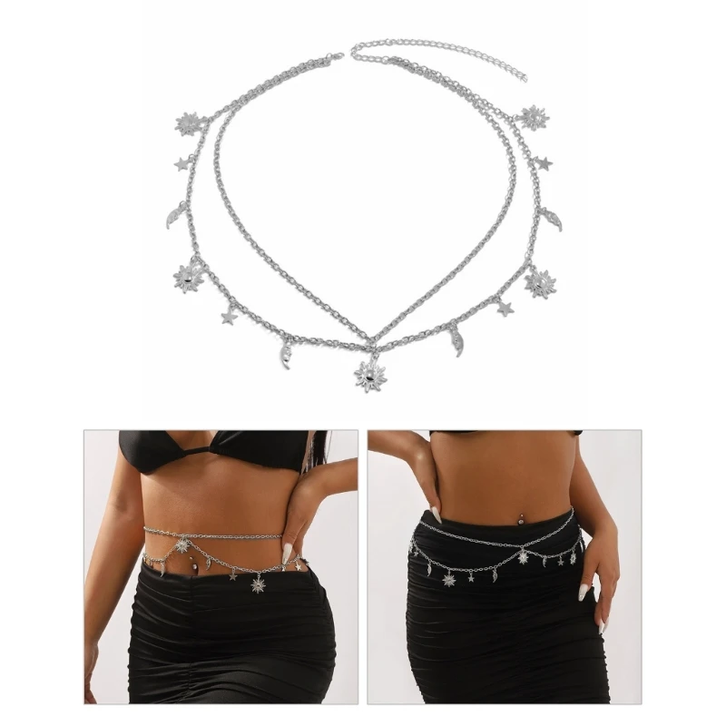 

Double Layer Moon&Star Pendant Waist Chain Body Chain Nightclub Party Body Shinning Body Jewelry for Woman Teens Girl