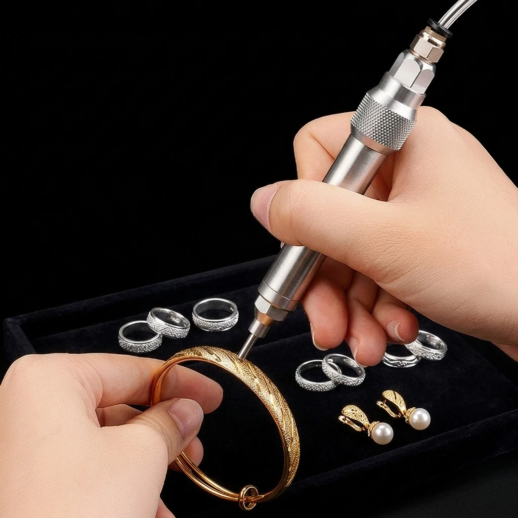 Pneumatic Dot Peen Pen for Gold Silver Ring Bracelet Frosted Finish - Efficient Professional Jewelry Surface Texturing Tool