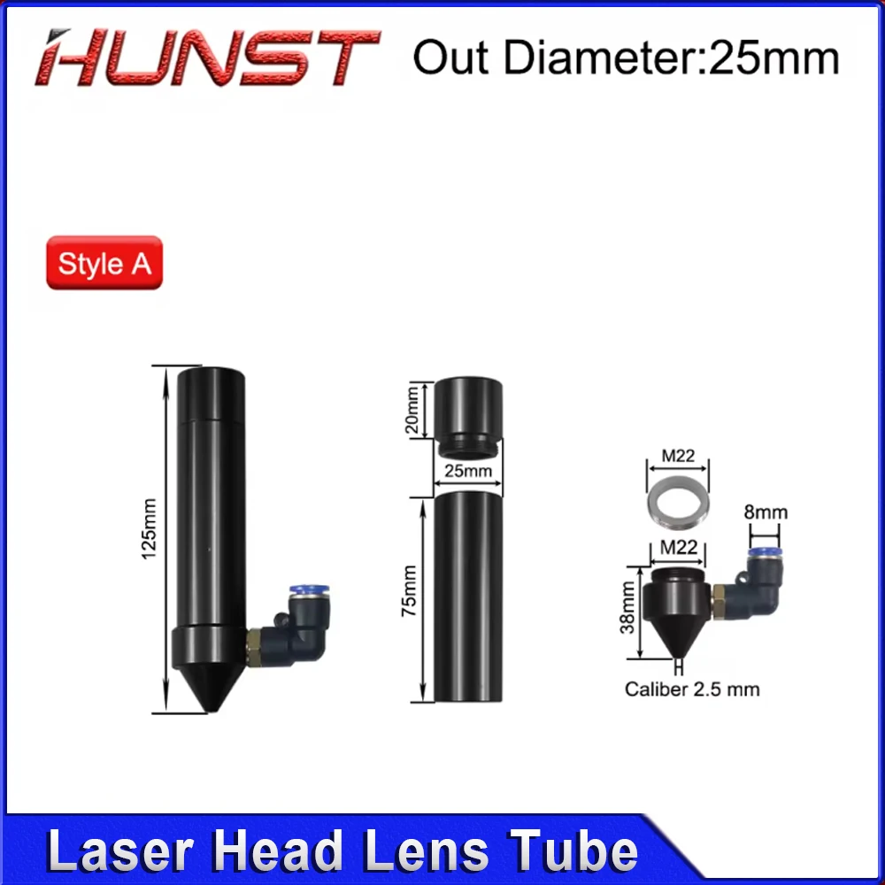 HUNST CO2 Laser Head Lens Tube Air Nozzle For Laser Output Lens Diameter 20mm Focal Length 50.8/63.5mm Engraving Cutting Machine