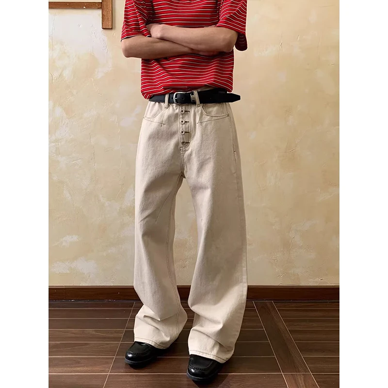 KEQI Men's Khaki Gothic Y2k Jeans Vintage Hiphop Grunge Boyfriend style Jeans Pants Baggy Wide Leg Denim Pants Clothes Summer