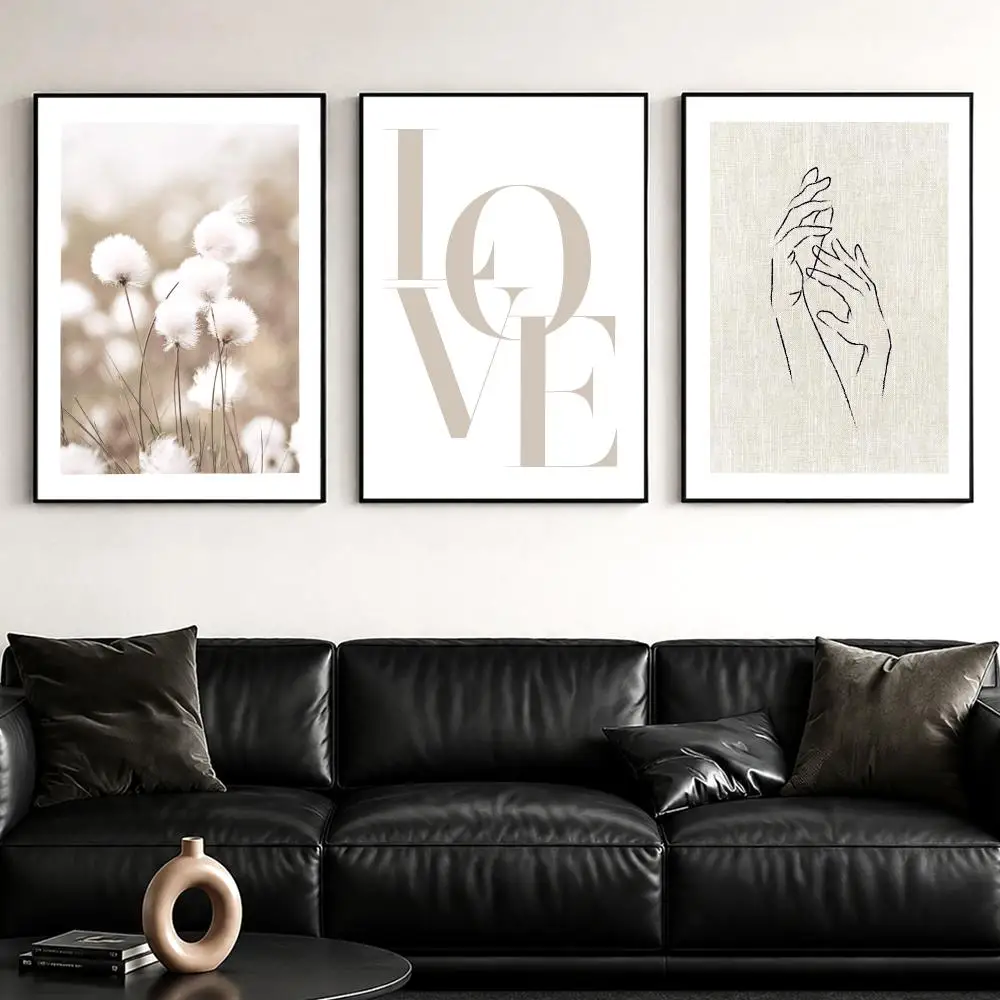 Romantic Love Whispers Painting Calligraphy Canvas Wall Art Print Set | Living Room Bedroom Aesthetics Decor Gift