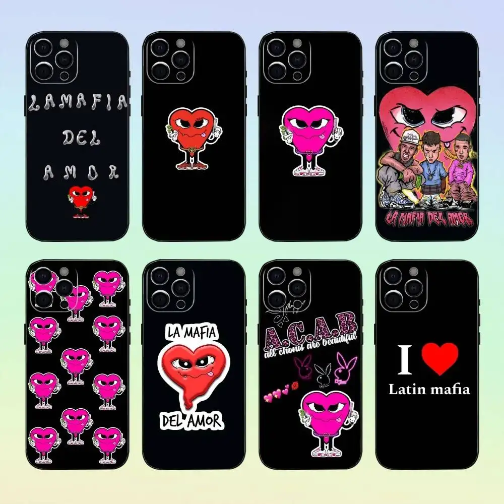 Funda de teléfono Love Mafia L-La M-Mafia D-Del A-Amor para iPhone17,16,15,14,13,12,11 Plus,Pro Max, funda negra suave