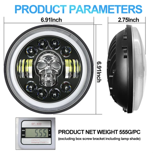 Imagen 2 del producto Faro LED redondo de 7 pulgadas, cambios de giro automático, faros de calavera para motocicleta aptos para Harley Davidson y Jeep Wrangler
