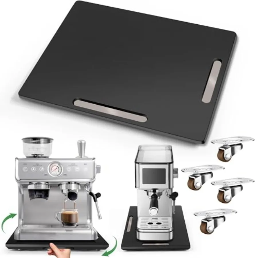 

JoyandGrace Appliance Slider for Kitchen Appliances 360° Rolling Sliding Tray for Coffee Maker Countertop Bamboo Coffee Pot Sli