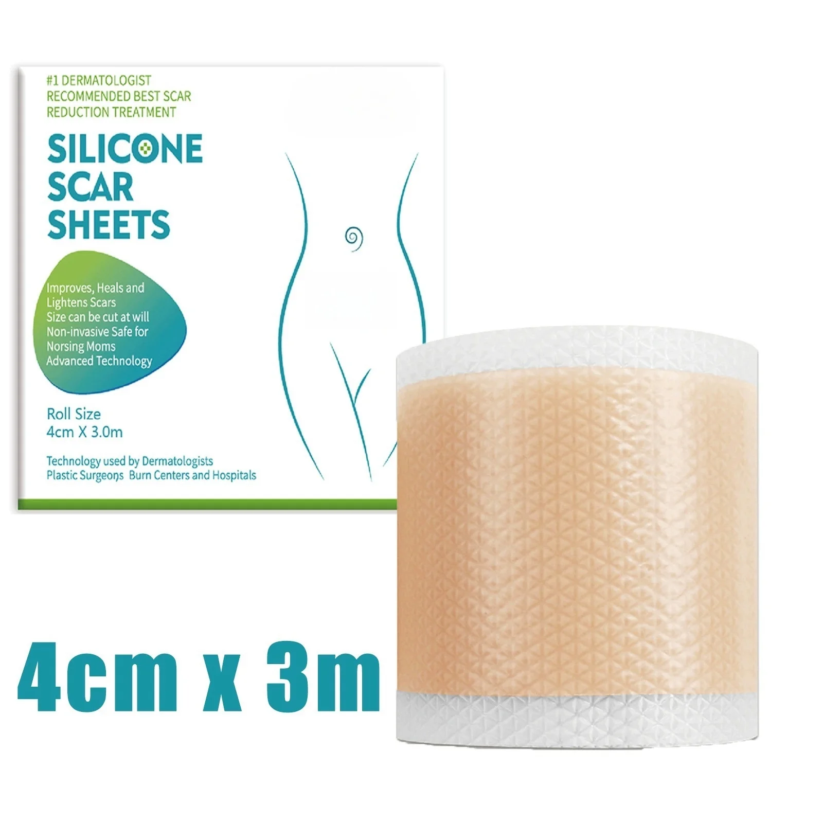 1 rotolo = 4 cm x 3 m fogli per cicatrici in silicone nastro autoadesivo per smagliature cerotto per cicatrici strisce per la cura della pelle