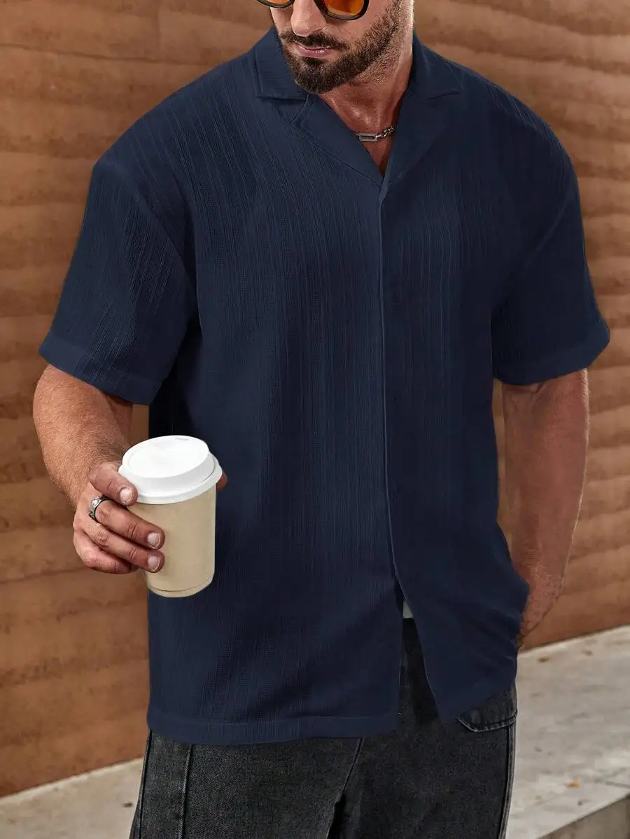 

Men Solid Button Up Casual Shirt For Summer