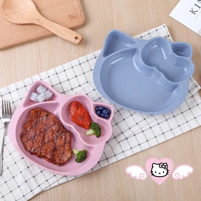 

Hello Kittys Plate Cartoon Sanrios Fruit Plate Safe Material Large Capacity Snack Tray Divided Plate Home Children's Tableware