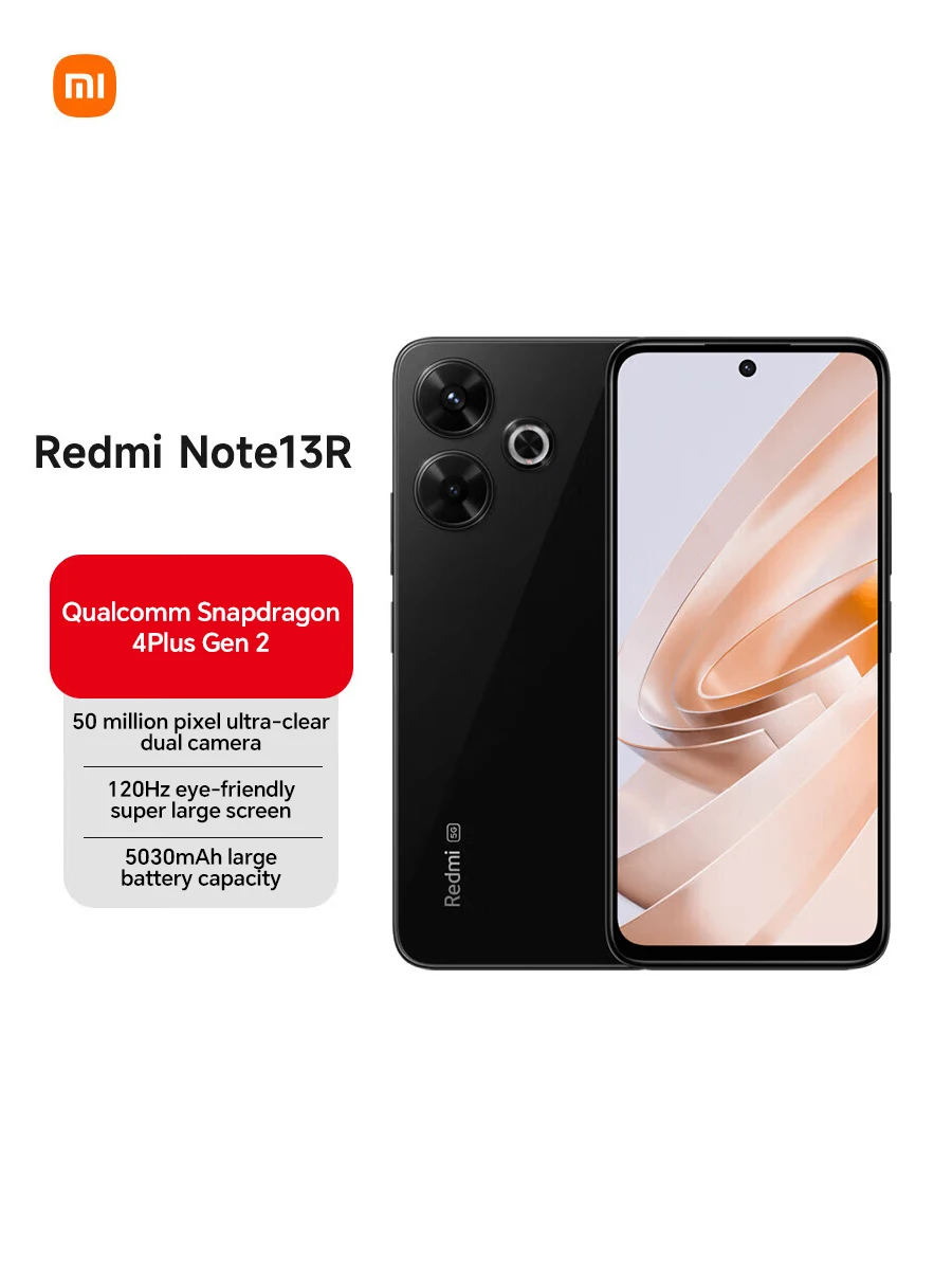 Xiaomi Redmi Note 13R 5G 6.79 بوصة، 256 جيجابايت 12 جيجابايت رام كوالكوم سنابدراجون 4Plus Gen 2 50 ميجابكسل