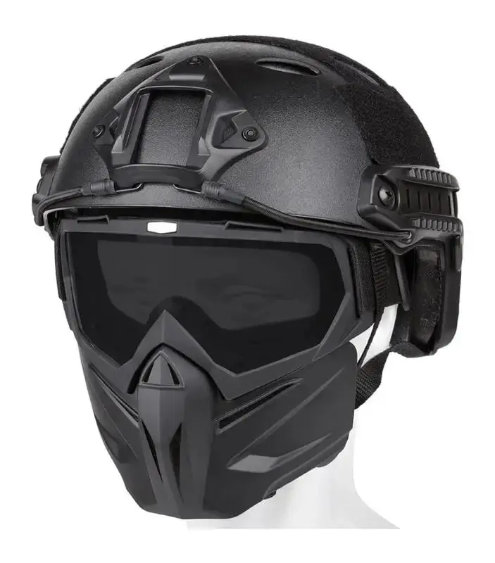 Airsoft Helmet Set, Airsoft Mask, Detachable Airsoft Goggles,Paintball PJ Fast Helmet with Front NVG Mount and Side Rail