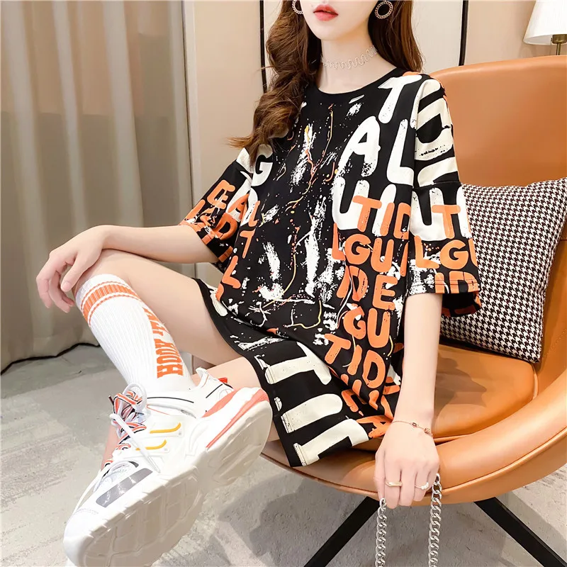 2024 Women Casual Short Sleeve Letter Print T-Shirts Summer Loose Pullovers Tees Shirts Female Streetwear Base Tees Lady Tops