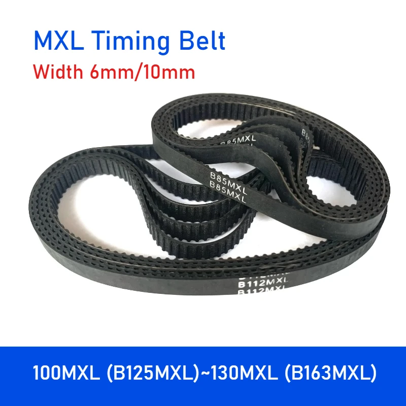 MXL Timing Belt B100~B130 Black Rubber Trapezoidal Tooth Synchronous Timing Belt Pitch 2.032mm Width 6mm 10mm