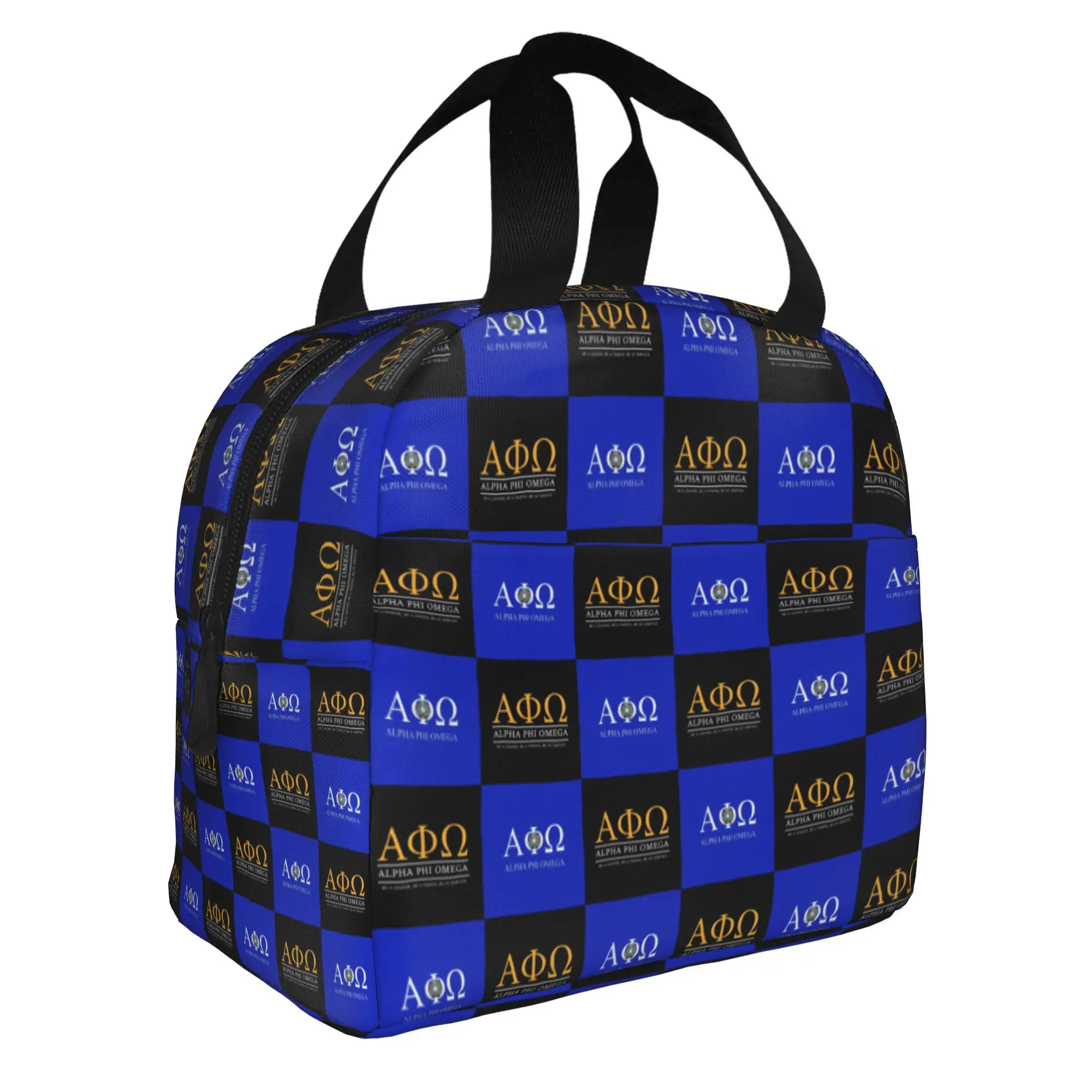 

APO Checkered Plaid Insulated Lunch Bags for Women Alpha Phi Omegas Resuable Cooler Thermal Bento Box Outdoor Camping Travel