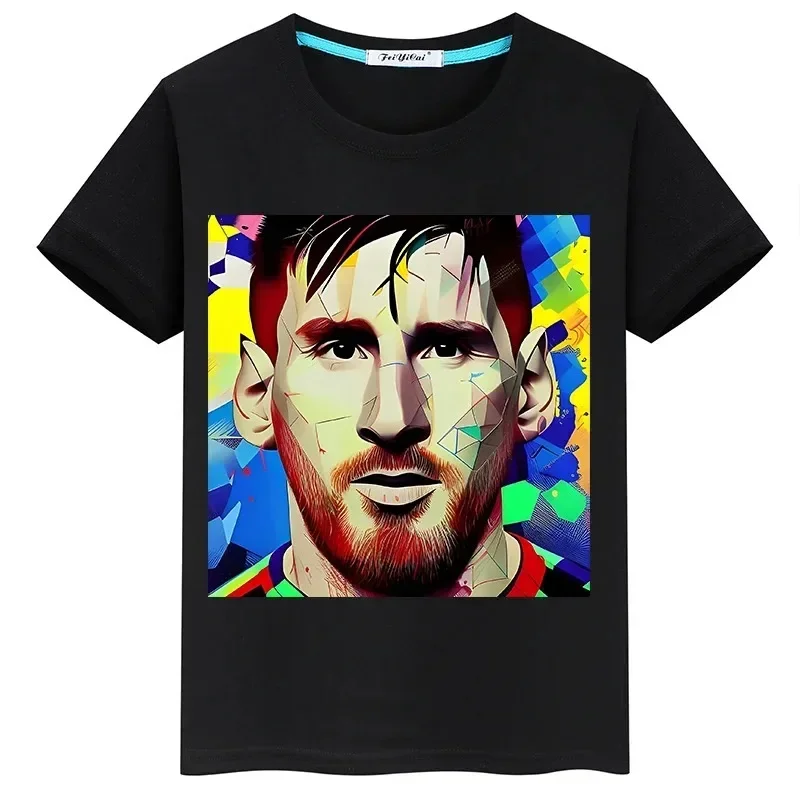 Messi Printed Children\'s Clothing Summer Cotton Kids T-shirt Boys Girls Casual Short-sleeved Fashion Black Shirts Sportswear Top