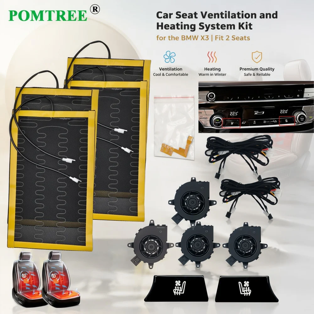 Car Seat Ventilation Kit Fit 2 Seats For 2021 BMW X3,,4 Fans Cool+4 Heating Pads,Heating & Ventilating Function In One Set