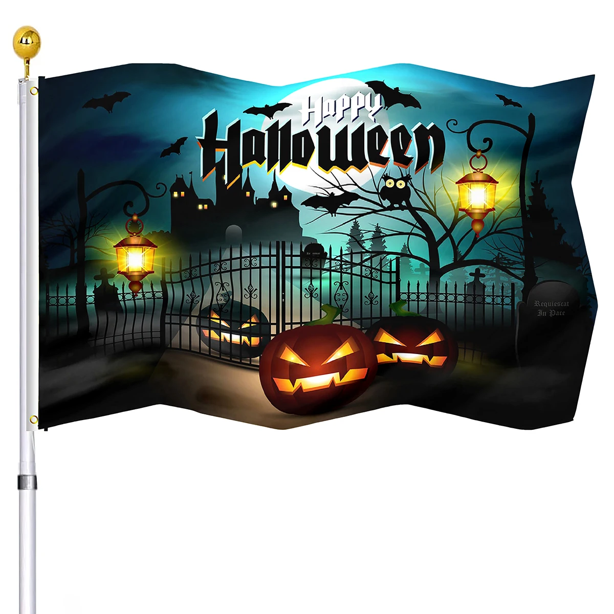 Happy Halloween Flag Smile Pumpkin Lantern Flags with Brass Grommets Bat Owl Castle Flag Party Home Inside Outdoor Decorations