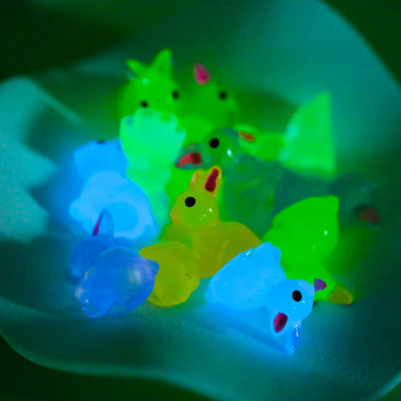 10Pcs Cute Luminous Bunny 7 Colors Simulation Animal Micro Landscape Gardening Rabbit Ornaments Mini Figurines Home Decoration