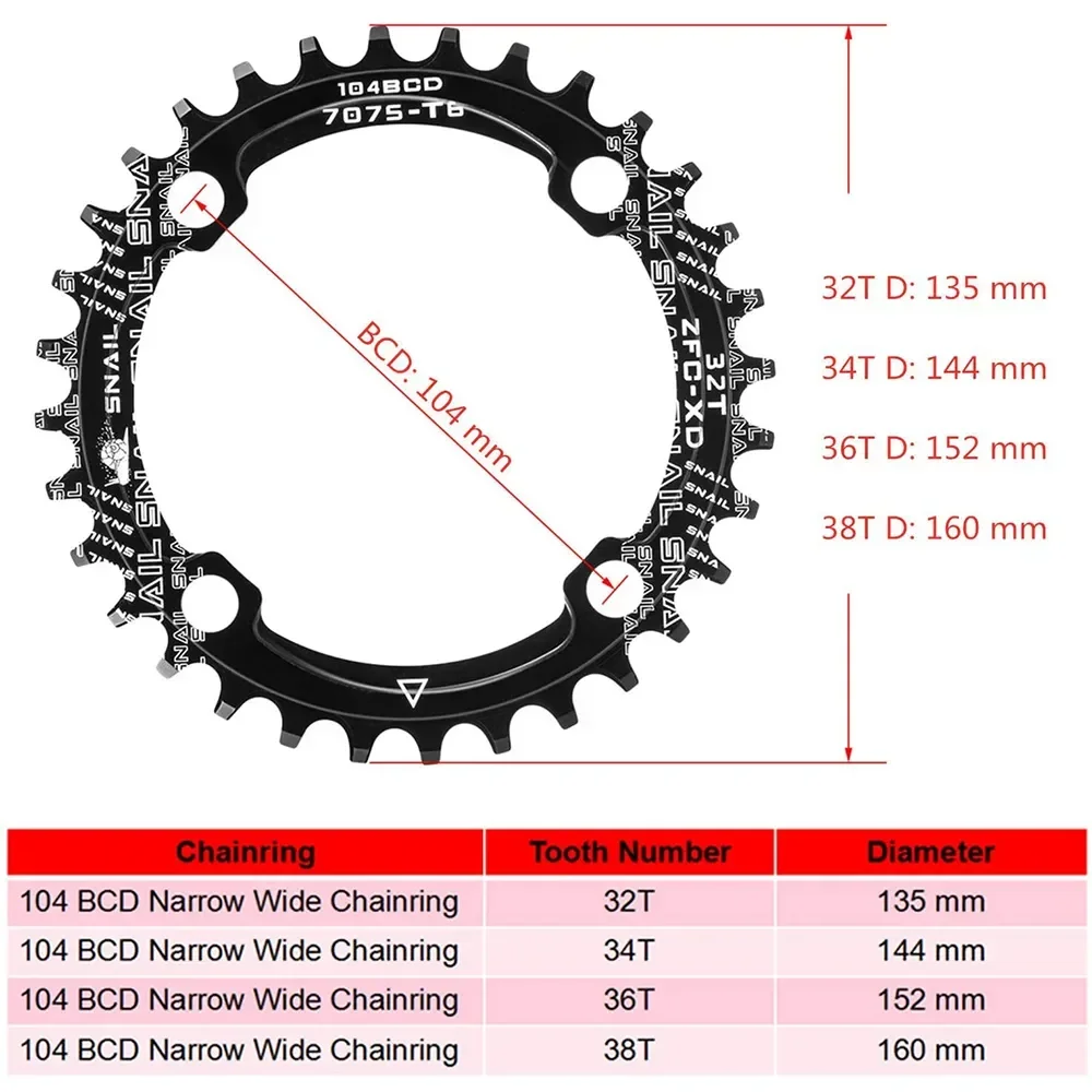 Bcd crown 104 Narrow Wide MTB Chainring 32T/34T/36T/38T/40T/42T Mountain Bike Round/Oval crankset Chainwheel Tooth plate Parts