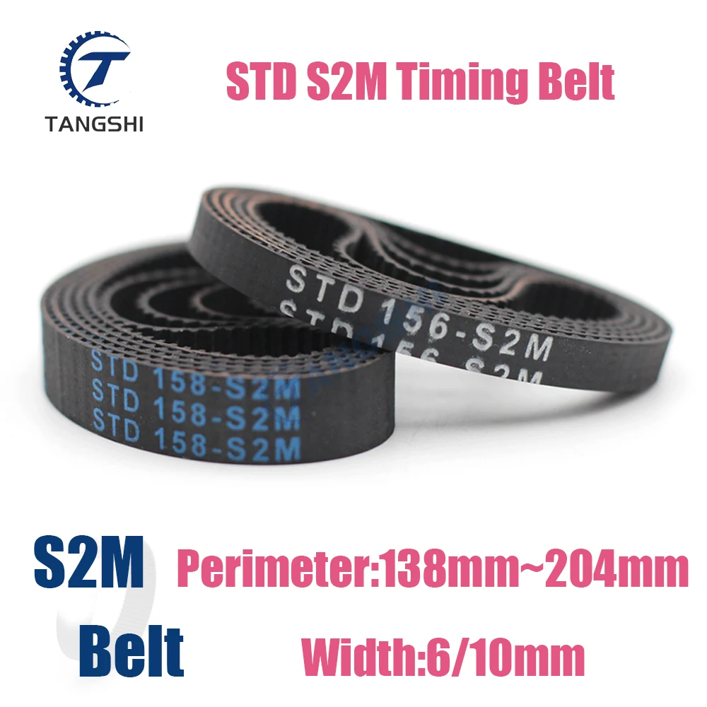 STD S2M Closed Loop Rubber Timing Belt Width 6/10mm Length S2M-138 140 142 144 146 148 150 152 154 156 158 160 162 164 166~204mm