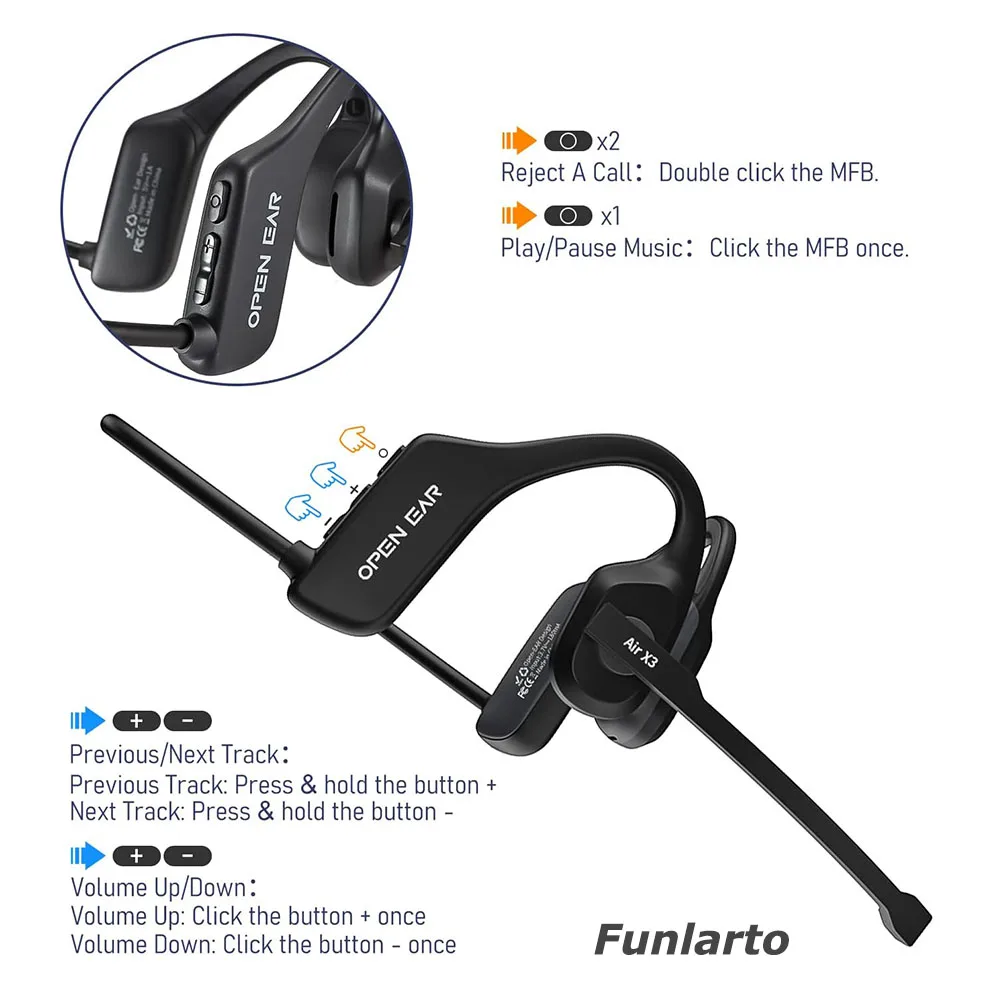 Open-Ear Stereo Bluetooth Headset with Noise-Canceling Boom Microphone Air Conduction Wireless Headset Bluetooth for Mobile Use