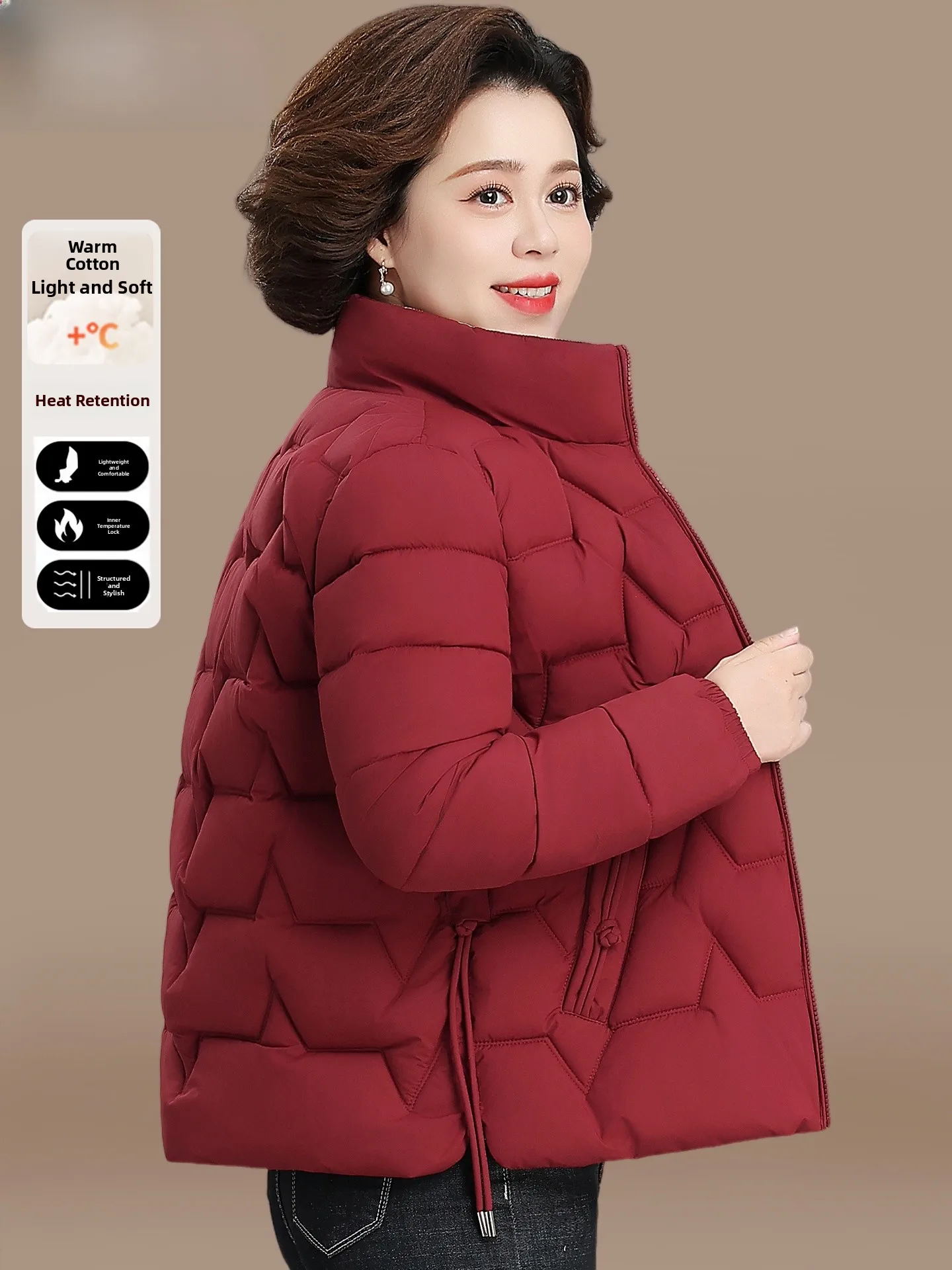 

Faionable Winter down Cotton Jaet for orter Women Middle-Aged And ly Women Thiened Warm Polyester Fiber Coat