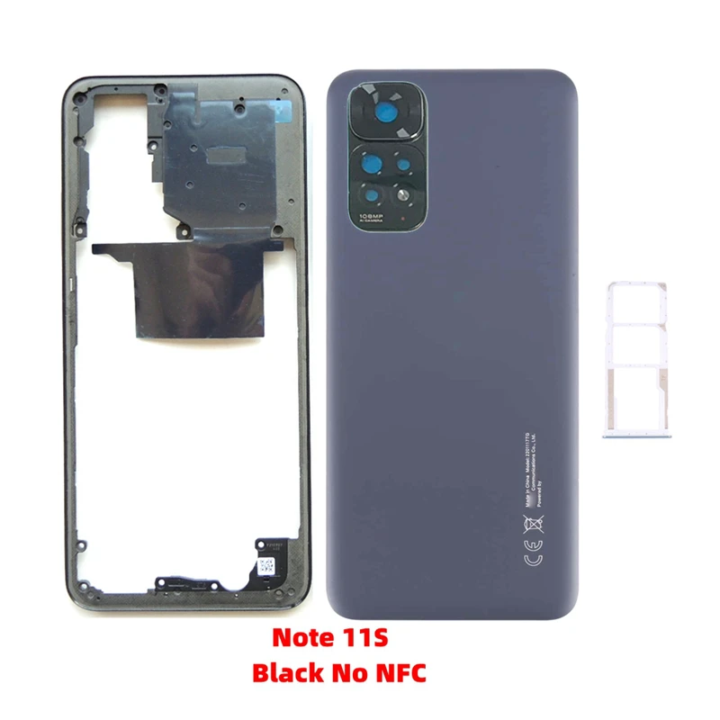 For Xiaomi Redmi Note 11S Middle Frame With NFC + Back Door Cover + Camera Lens + Sim tray Smartphone Repair Parts