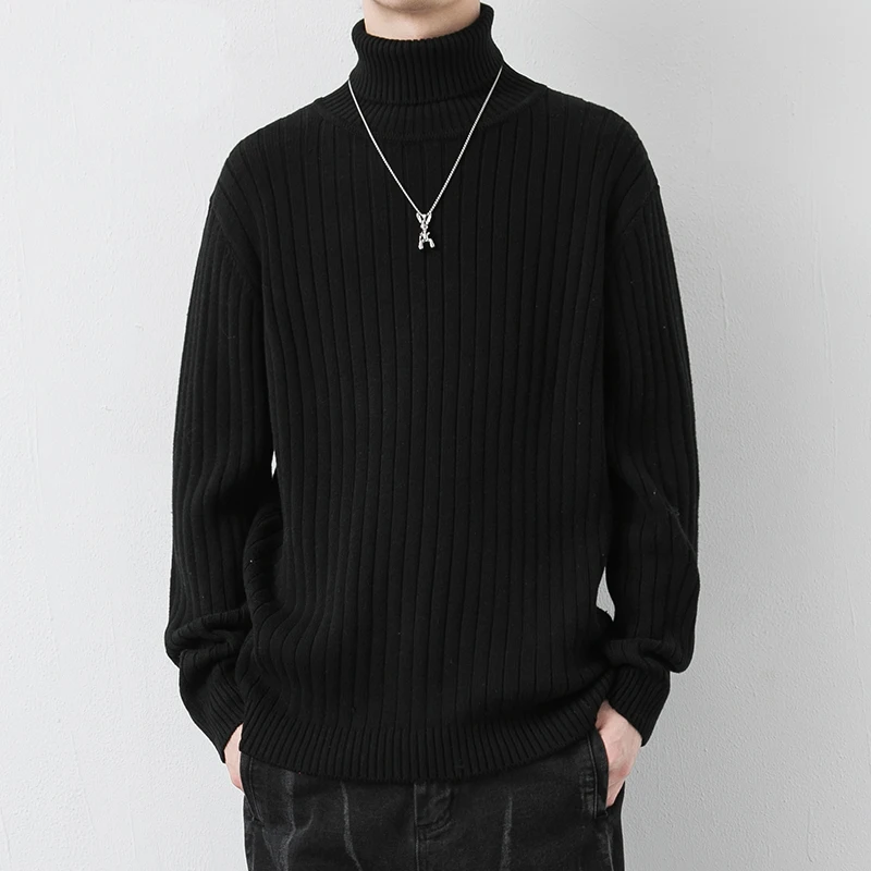 Mock neck suéteres masculino sólido elástico slouchy outono inverno solto malhas simples all-match diário minimalista avançado clássico