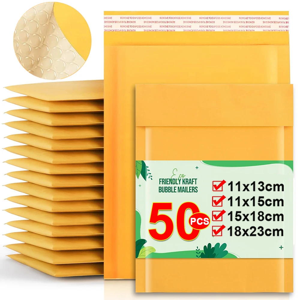 50/10PCS Yellow Kraft Bubble Mailers Self Seal Adhesive Shipping Bags Cushioning Padded Envelopes for Shipping Mailing Packaging