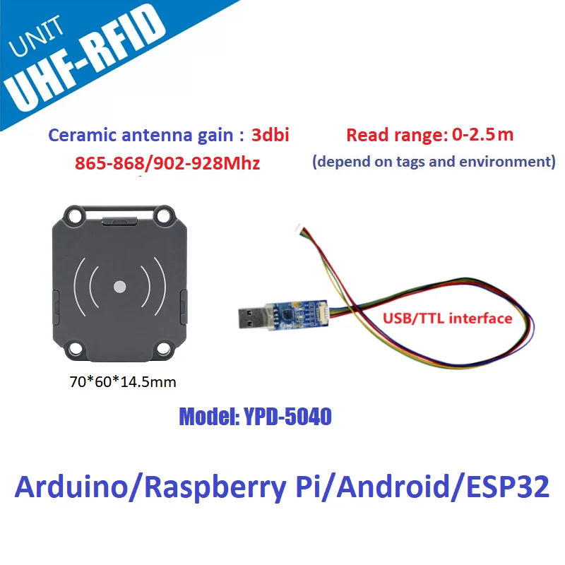 Lector integrado M5STACK IND-4035, UHF, RFID, rango de 0-3,5 m, interfaz USB/TTL, Raspberry Pi, sistema integrado