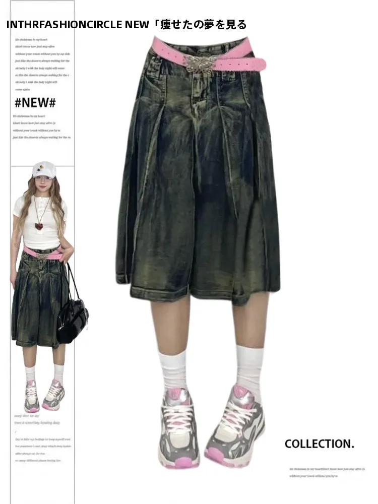

High Waist A-Line Midi Denim Skirt Women's Summer Waed out Y2K Vintage Feeling Skirt Commute Sle Pleated Skirt