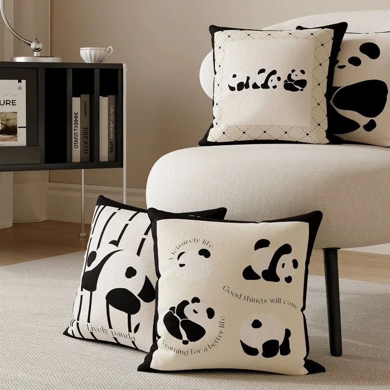 Cute Black and White Panda Print Pillowcase Suitable for Living Room Sofa, Bedroom Home Decoration Backrest Pillowcase