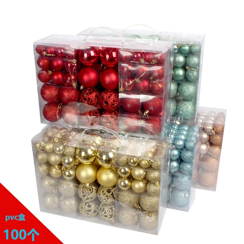 Christmas Ball 3-6cm Set of 100 PVC Boxed Bright Matting Agent Ball Hollow out Christmas Tree Decorations Colorful Ball