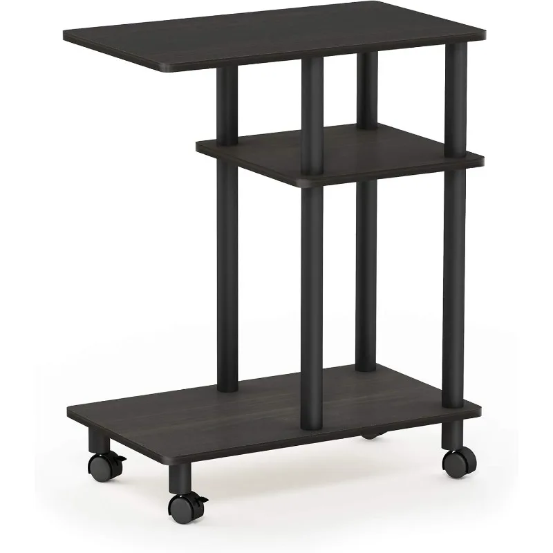 

C Shaped Side Table With Casters, Espresso/Black