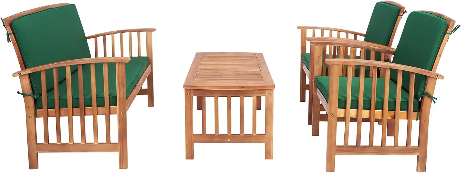 

Outdoor Collection Rocklin Natural/ Green Cushion 4-Piece Conversation Patio Set